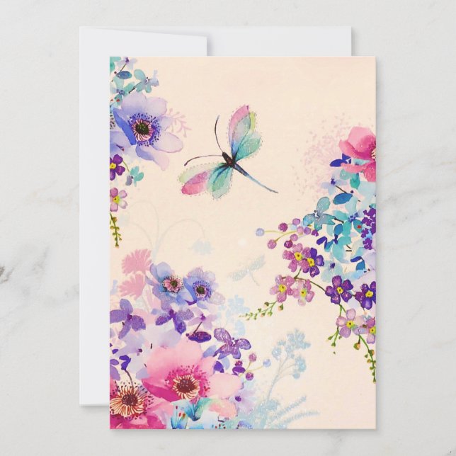 Watercolor Floral Butterfly Garden Glitter Holiday Card (Front)