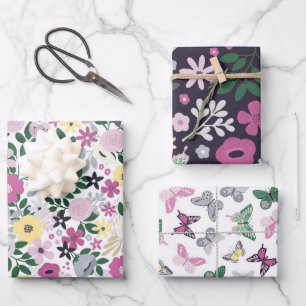 Watercolor Floral Butterfly Garden Pattern Wrapping Paper Sheet