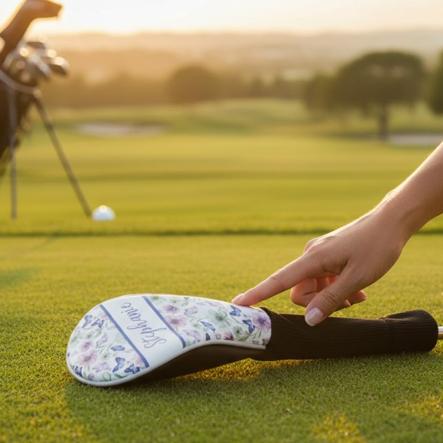 Watercolor Floral Butterfly Golf Head Cover (Personalized Wildflower Golf Head Cover)