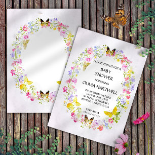 ~Watercolor Floral & Butterfly Wreath Baby Shower Invitation
