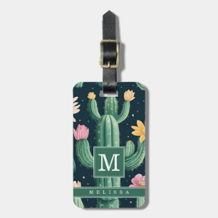 Watercolor Floral Cactus Luggage Tag