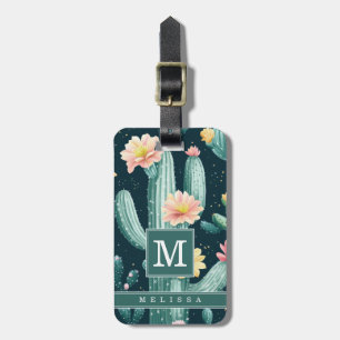 Watercolor Floral Cactus Luggage Tag