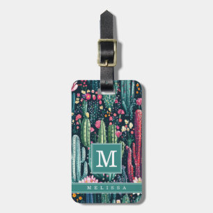 Watercolor Floral Cactus Luggage Tag