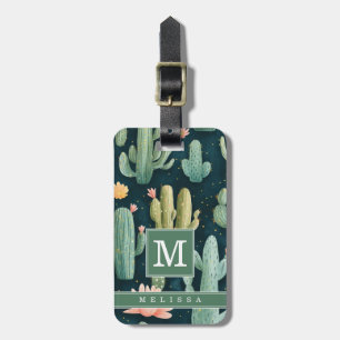 Watercolor Floral Cactus Luggage Tag
