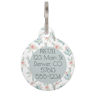 Watercolor Floral Cactus Patter Pet Name Tag