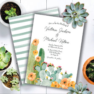 Watercolor Floral Cactus Wedding Invitation