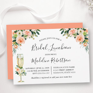 Watercolor Floral Calligraphy Coral Bridal Lunch Invitation