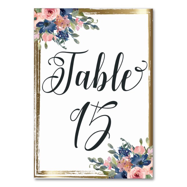 Watercolor Floral Calligraphy Table Number Card 15 (Front)