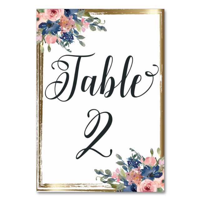 Watercolor Floral Calligraphy Table Number Card 2 (Front)