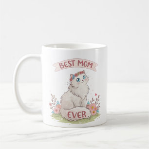 watercolor floral cat best mom ever mother's day coffee mug