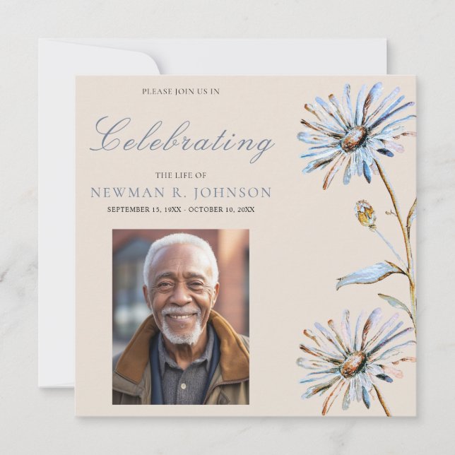 Watercolor Floral Celebration of Life Photo Invitation (Front)