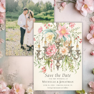 Watercolor Floral Chandelier Wedding Photo Save The Date