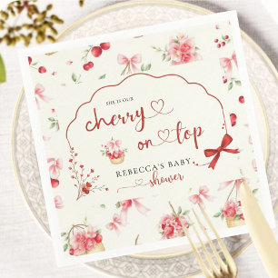 Watercolor Floral Cherries Party Paper Napkin