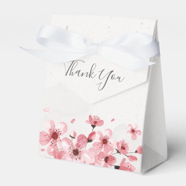 Watercolor Floral Cherry Blossom Wedding Favor Box (Front Side)
