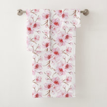 Watercolor Floral Cherry Blossoms Pink White