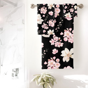 Watercolor Floral Chery Blossom floral pattern Bath Towel Set