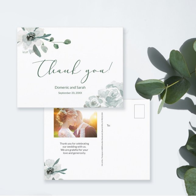 Watercolor floral Chic Script Wedding Photo  Postcard (Creator Uploaded)