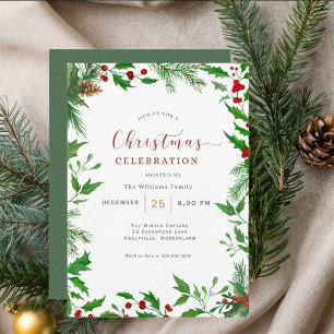 Watercolor Floral Christmas Celebration Invitation
