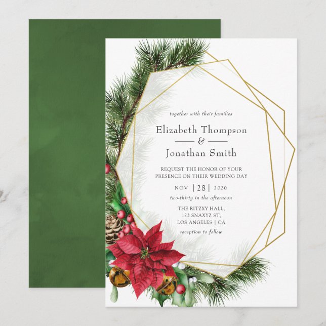 Watercolor Floral Christmas Geometric Wedding Invitation (Front/Back)