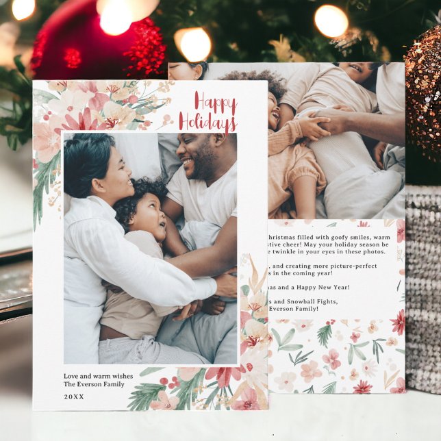 Watercolor Floral Christmas Holiday Photo Collage (Watercolor Floral Christmas Holiday Photo Collage)