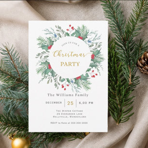 Watercolor Floral Christmas Party Invitation