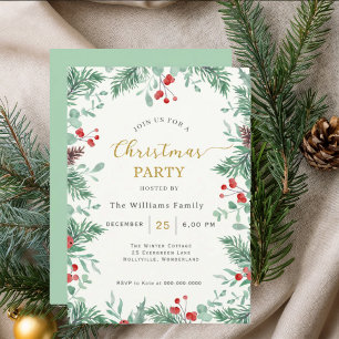 Watercolor Floral Christmas Party Invitation
