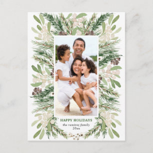 Watercolor Floral Christmas Photo Postcard