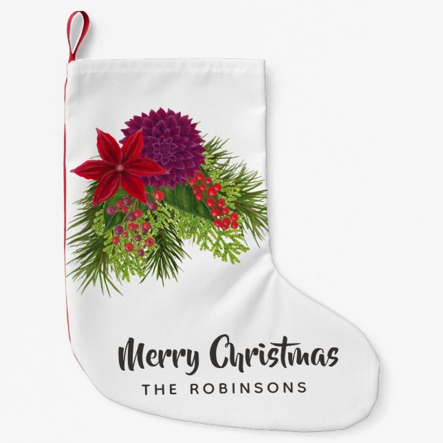 Watercolor Floral Christmas Small Christmas Stocking (Front)
