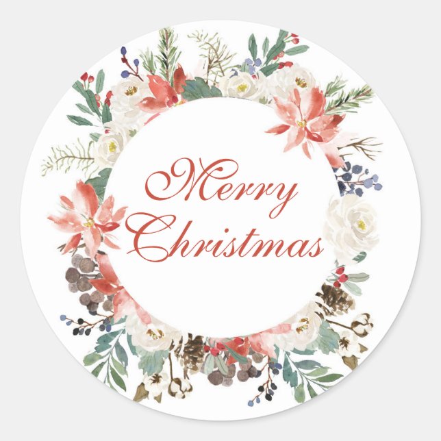 Watercolor  Floral Christmas wreath stickers (Front)