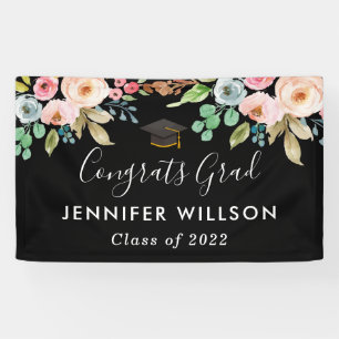 Watercolor Floral Class of 2021 Graduation Party Banner