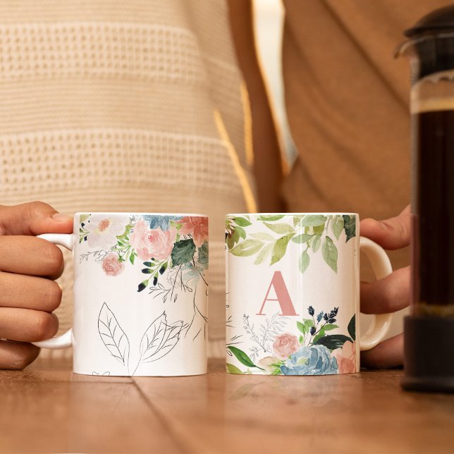 Watercolor floral classy elegant pink monogrammed mug (Creator Uploaded)