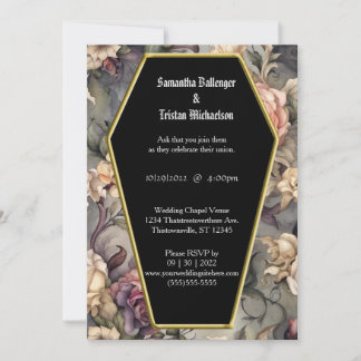 Watercolor Floral Coffin Shape Modern Goth Wedding Invitation