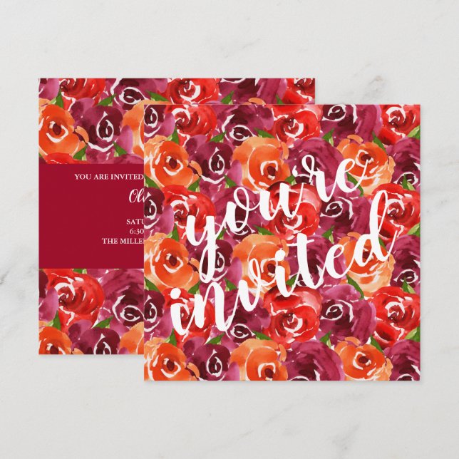 Watercolor Floral Collage Invitations de mariage (Devant / Derrière)