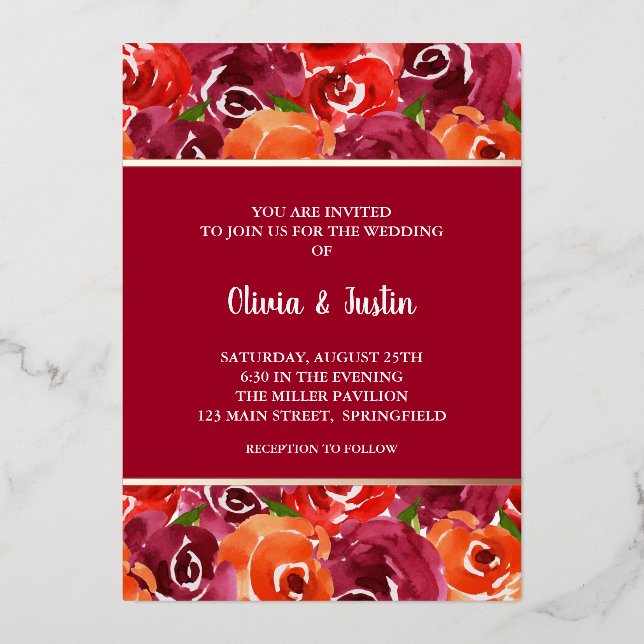 Watercolor Floral Collage Invitations de mariage (Recto)