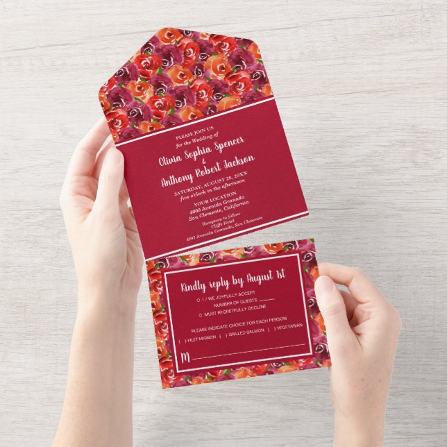 Watercolor Floral Collage Wedding All In One Invitation (Tearaway)