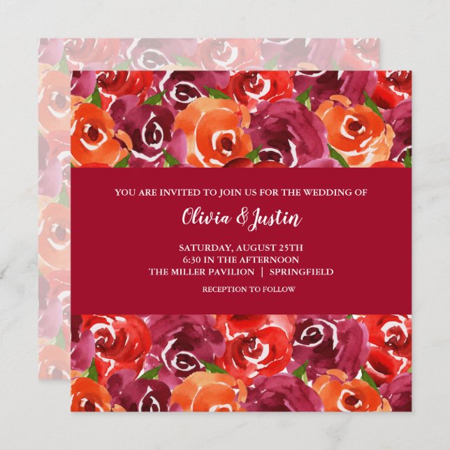 Watercolor Floral Collage Wedding Invitation (Front/Back)