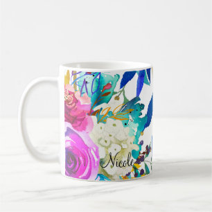 Watercolor Floral Colour Splash Fun Bright Colourf Coffee Mug