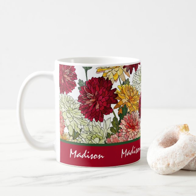 Watercolor Floral Colourful Modern Botanical Name Coffee Mug (With Donut)