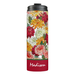 Watercolor Floral Colourful Modern Botanical Name Thermal Tumbler