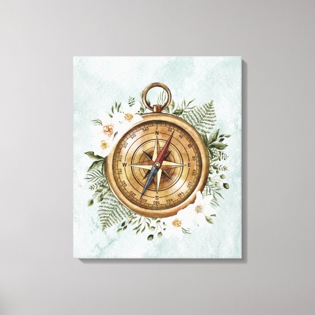 Watercolor Floral Compass Canvas Print (Front)