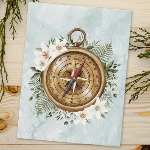 Watercolor Floral Compass Postcard