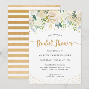 Watercolor Floral Confetti Gold Bridal Shower Invitation