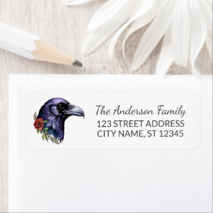 Watercolor Floral Crow Halloween Return Address   