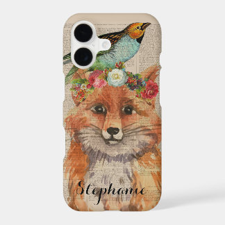 Watercolor Floral Crown Fox Custom Name