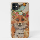 Watercolor Floral Crown Fox Custom Name