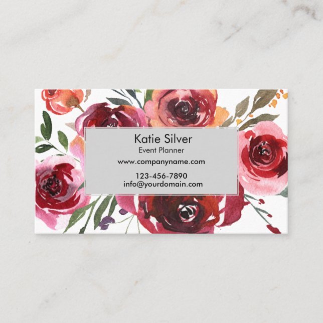 Watercolor Floral Custom Business Card (Front)