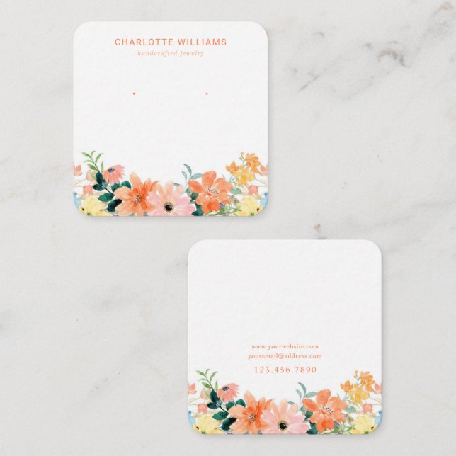 Watercolor Floral Custom Jewellery Holder Card (Front/Back)