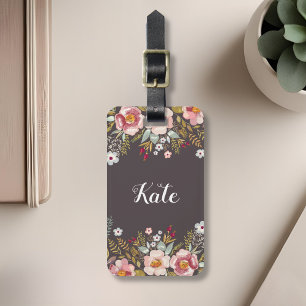 Watercolor Floral Custom Monogram Luggage Tag