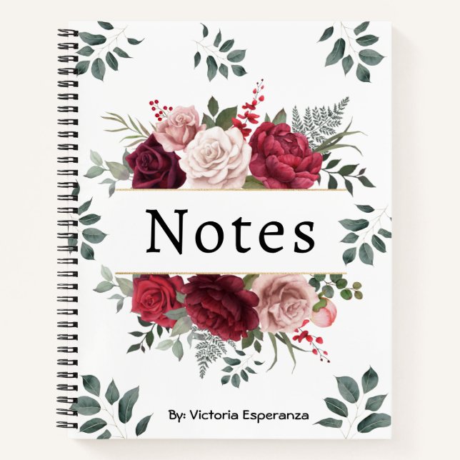 Watercolor Floral Custom Name Notebook (Front)
