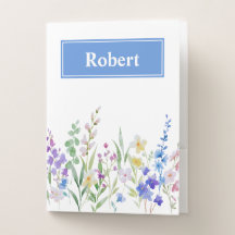 Watercolor Floral Custom Name Pocket Folder Design